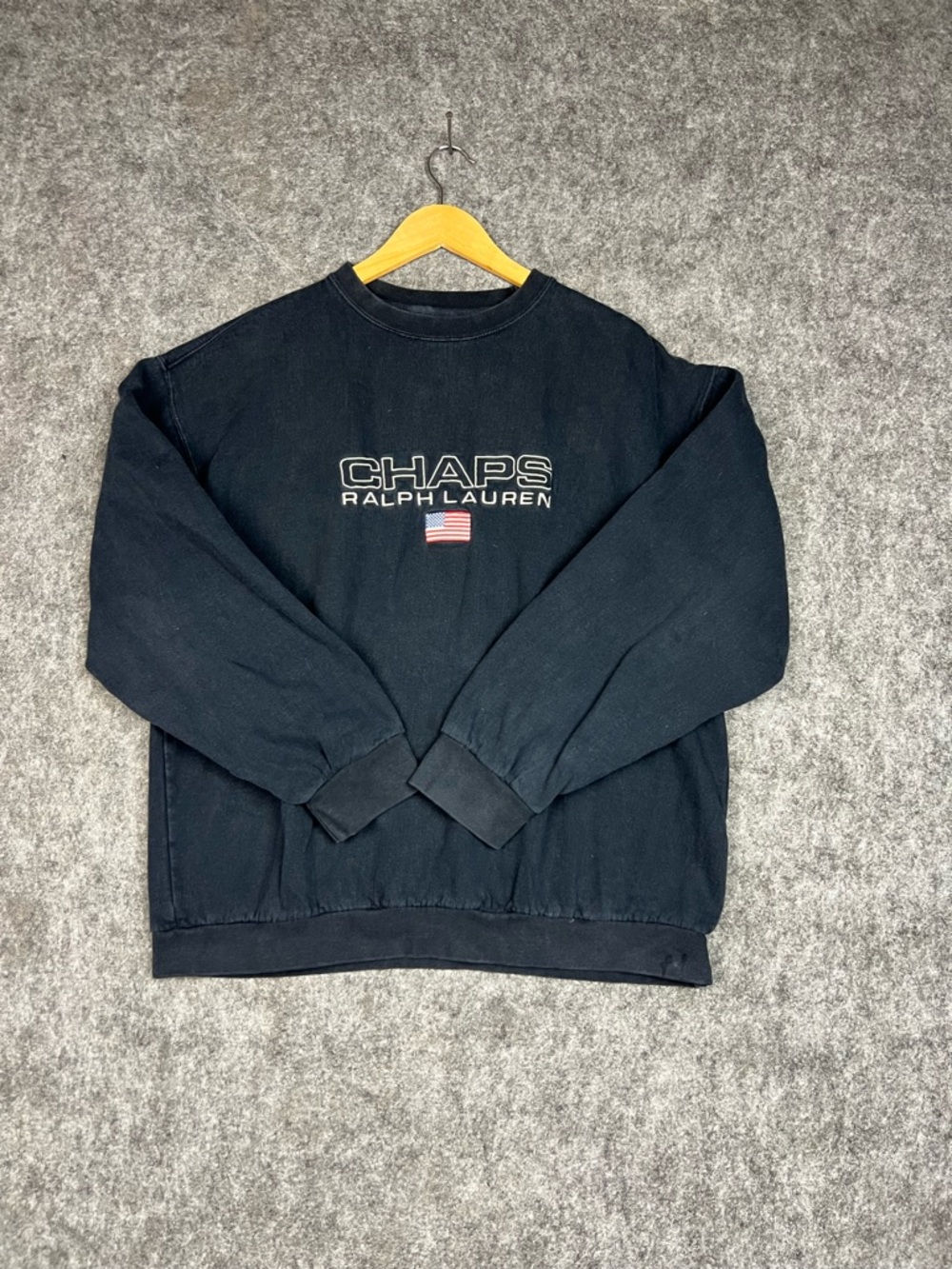 Ralph Lauren Black Crewneck Sweatshirt with Embroidered Logo and Flag Size L
